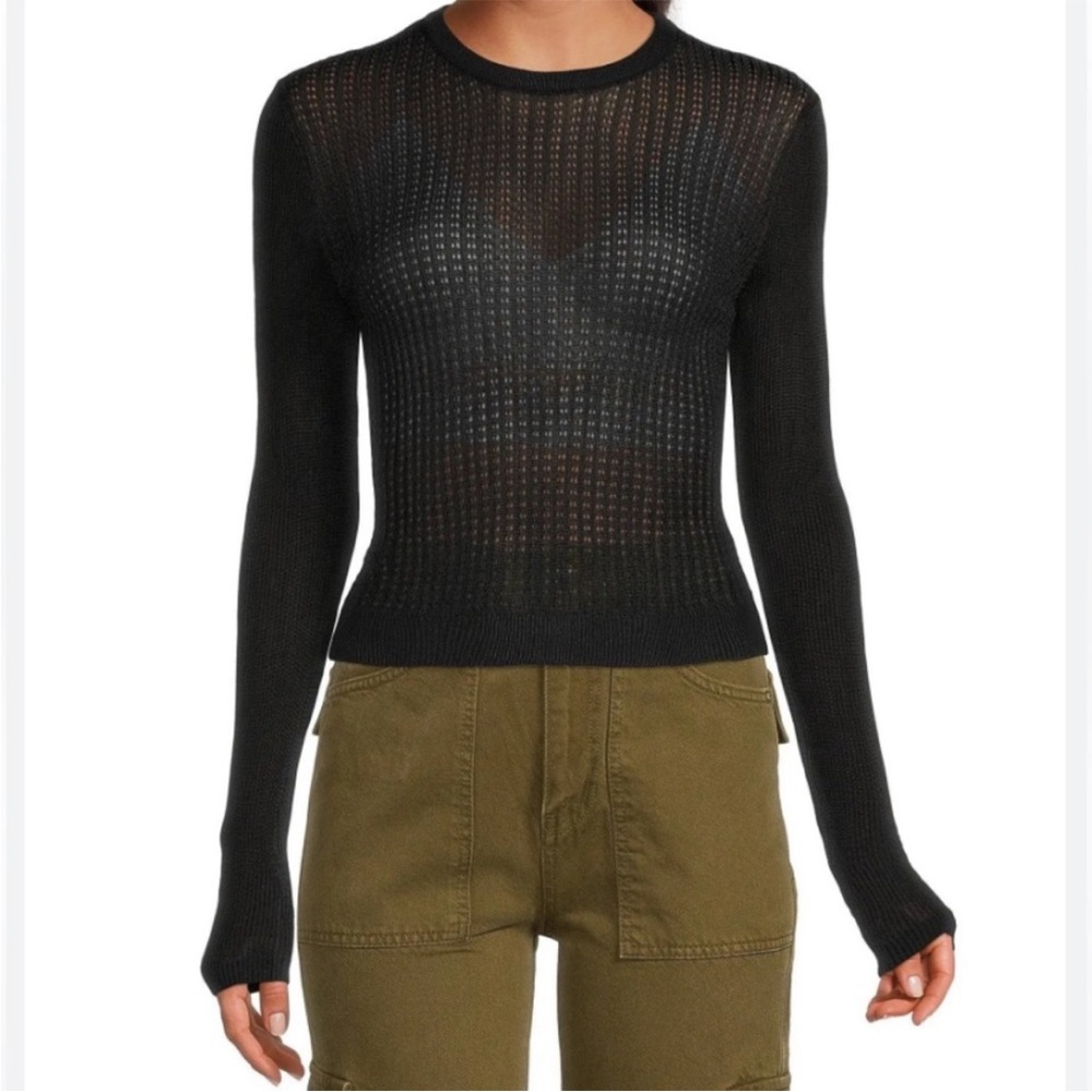 NWT Free People H20 Pullover Crew Top, Black, Size Small